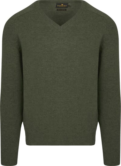 Steppin' Out Trui V-hals Lamswol Olijfgroen - Maat XXL - Heren