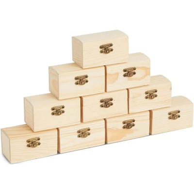 Lot de 10 petites boîtes en bois avec fermoir avant, trésor brut à peindre pour bricolage, loisirs créatifs, Halloween, pirate, fête d'anniversaire beige