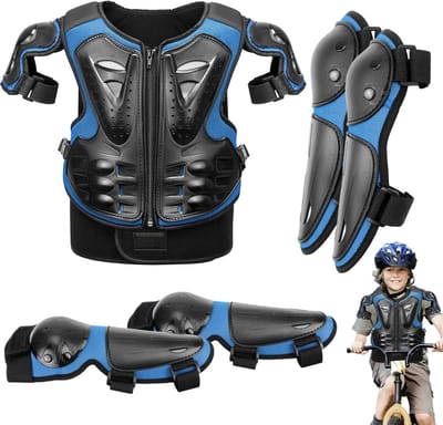 Kinder Beschermingsset - Motorcross Uitrusting - Outdoor Sporten - 5-delige Set - 8-14 Jaar - Blauw Zwart