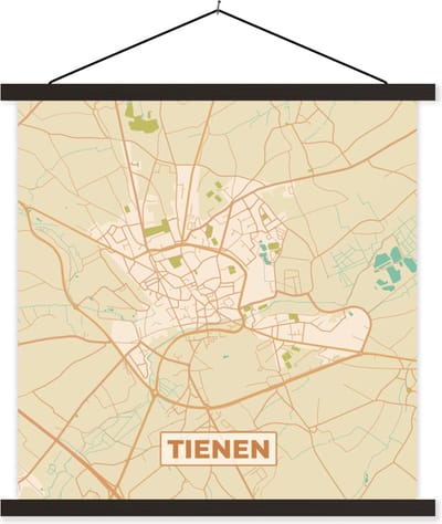 Posterhanger incl. Poster 60x60 cm - Schoolplaat - Kaart - Tienen - Plattegrond - Stadskaart - Textielposter - Zwarte latten - Stadskaart
