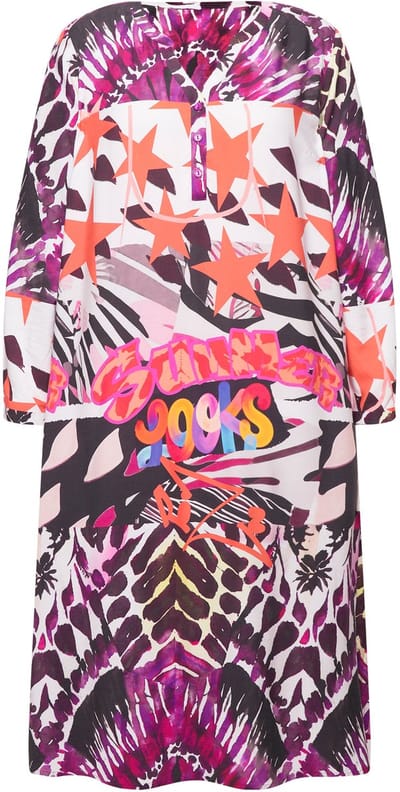 Angel of Style - Dames - Midi-jurk motiefmix-print tuniekhals - Sneeuwwit - Maat 46