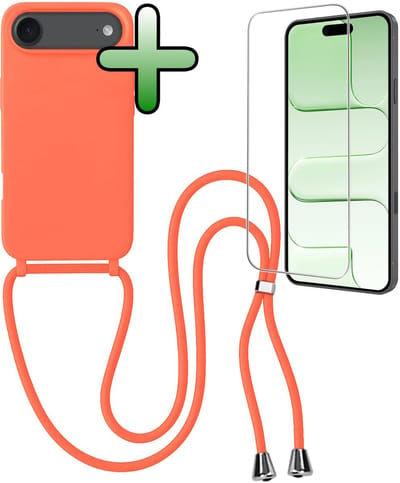 Hoes Geschikt voor iPhone Air Hoesje Met Koord Met Screenprotector - Telefoonhoesje Geschikt voor iPhone Air Backcover Met Afneembaar Koord - Papaya