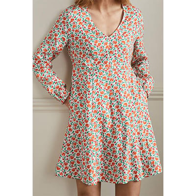 Boden V-neck Flippy Mini Dress Bright Papaya, Delicate Bud Maat: 12R | Mini Jurken Outlet | Dames | Beige