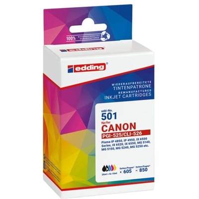 Edding Inktcartridge vervangt Canon PGI-525+CLI-526 Compatibel Combipack Zwart, Zwart, Cyaan, Magenta, Geel EDD-501 18-501-01