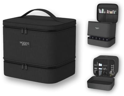 Moods Gellac® – Nagellak Opbergtas – Nagellak Organizer Koffer – Voor 30 Flesjes – Met Verwijderbare Verdelers – UV Lamp & Nail Art Accessoires Opbergvak – Draagbare Beautycase – Dubbellaags – Zwart