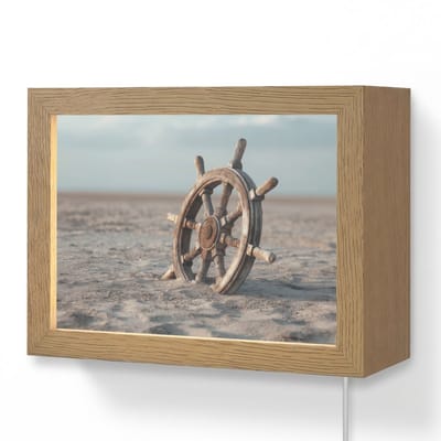 Wandlamp 20x15 cm - Oplaadbaar - Scheepsstuur - Hout - Bruin - Zand - Wandlampen binnen woonkamer - Slaapkamer lamp met kabel - Decoratieve nachtlamp - Vloerlamp snoer
