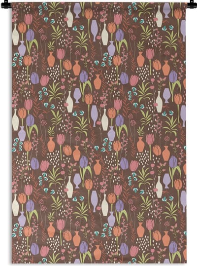 Wandkleed - Wanddoek - Bloemen - Vaas - Patronen - 120x180 cm - Wandtapijt