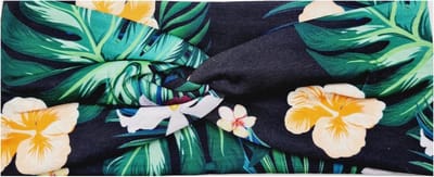 Haarsoires Haarband Twist 9cm – Tropische Bloemenprint – Jersey Stof – Zwart - Zachte Knoop Hoofdband - Haaraccessoire voor Dames & Meisjes