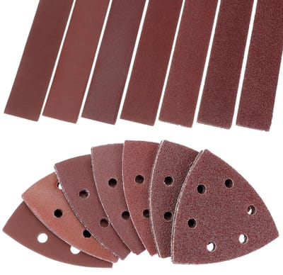 105 Stuks Schuurpapier voor Driehoekige Schuurmachines + 14 Schuurstroken, Diverse Korrelgroottes, Aluminiumoxide, Waterbestendig