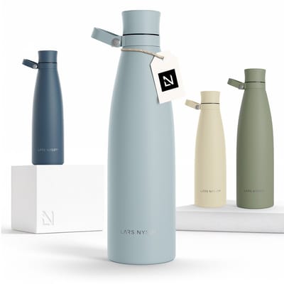 LARS NYSØM Nåde Roestvrijstalen drinkfles 1000ml - BPA-vrije geïsoleerde waterfles 1,00 Liter (Sky Blue)