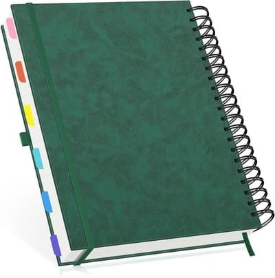 A4 Vierkante Notitieboek - Hardcover Spiral Notitieboek met 120 Vellen, 5mm Ruitjespapier voor School en Reizen, Duurzaam PU Leer in Donkergroen