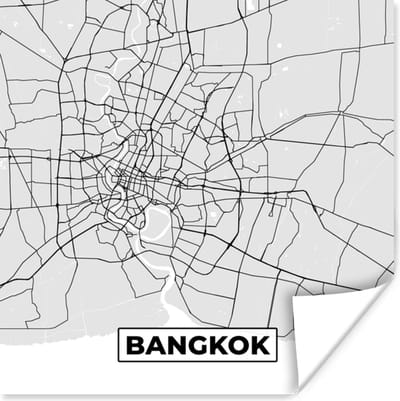 Poster Bangkok - Stadskaart - Plattegrond - Zwart Wit - Kaart - 100x100 cm XXL
