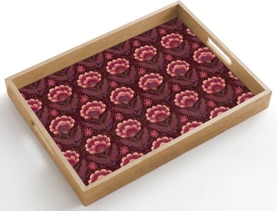 Dienblad hout 50x35 cm - Schootdienblad - Bloemen - Waaier - Paars - Borrelplank rechthoek - Plateau dienbladen