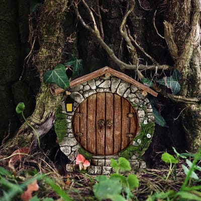 Décoration de porte de contes de fées Ornements en bois Fées Nain Arbre Maison de poupée Mini Décorations pour la maison Porte elfe de fée en bois Porte de conte One Size