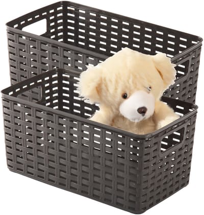 Plasticforte Opbergmand - 2x - Kastmand - rotan kunststof - choco bruin - 5 Liter - 15 x 28 x 13 cm