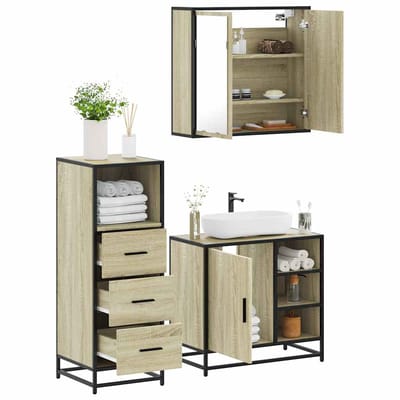 vidaXL - 3-delige - Badkamermeubelset - bewerkt - hout - sonoma - eikenkleurig
