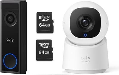 eufy Security C30 2K Draadloze Video Deurbel 2K FHD - Accu Zwart + eufy Security C220 indoorcam + 2X SD card 64 GB - Bundel