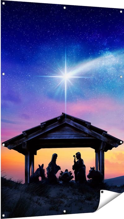 Gards Tuinposter Heilige Familie van Jezus met de Ster van Bethlehem - 100x150 cm - Tuindoek - Tuindecoratie - Wanddecoratie buiten - Tuinschilderij