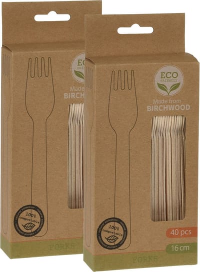 BBQ/verjaardag/camping wegwerp bestek - vorken - 80x - hout - 16 cm - eco friendly/composteerbaar