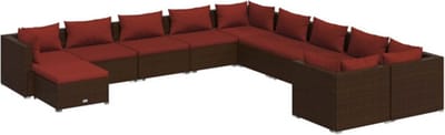 vidaXL - 11-delige - Loungeset - met - kussens - poly - rattan - bruin