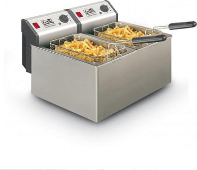 FRITEL Dubbele Frituurpan - Profi 4905 DUO - Professionele Friteuse met Antistofdeksel - Olie + Vast Vet - Koude Zone - Uniek Dubbel Verwarmingselement - 2x 3200W - 2x8 liter