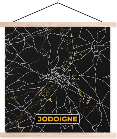 Posterhanger incl. Poster 40x40 cm - Schoolplaat - Black en gold - Kaart - Jodoigne - Plattegrond - Stadskaart - Textielposter - Blanke latten - Stadskaart