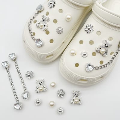 Schoenaccessoires-geschikt voor crocs charms- geschikt voor crocs pins- geschikt voor crocs Accessoires- geschikt voor Crocs Jibbitz-Hartketting met beer [10 stuks met sluiting]