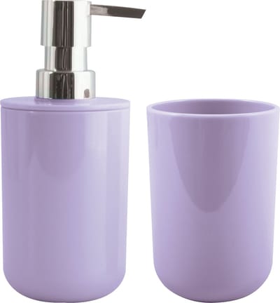 MSV Zeeppompje en drink/tandenborstel beker - badkamer set Porto - kunststof - lila paars