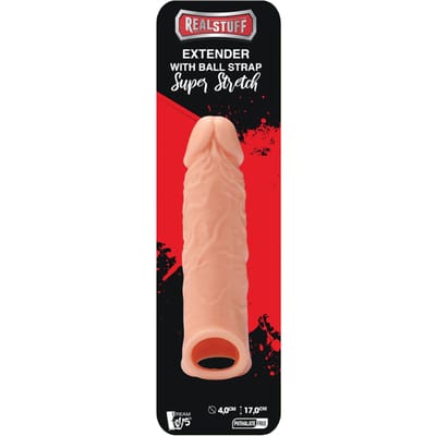 Dream Toys - RealStuff rekbare penisvergroter 17 cm met scrotumband - Huidroze