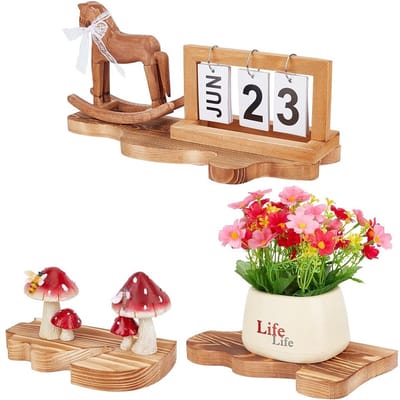Dailygoods- Zwevende Planken Set van 3 - Rustieke Wandplank - Drijvende Plank - Wanddecoratie - Opslag voor Sieraden - Golvende Rand