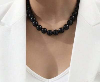Ketting - ketting met zwarte kralen - colour stone necklace - gekleurde statement ketting met ronde kralen - ketting - statement ketting - ketting met kralen - ketting - bubble grote kralen ketting - statement ketting