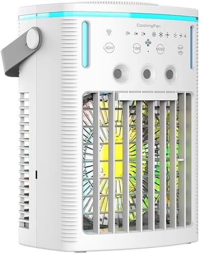 Draagbare luchtkoeler - 1200ml watertank - 3 snelheden en 3 koelmodi - stil met afstandsbediening, 7 kleurenlampen en 8-uurs timer voor slaapkamer, kantoor en auto