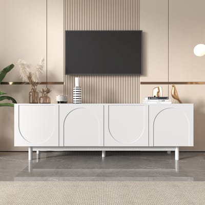Sweiko TV kast, Opslagkast, Luxe lichtgewicht laag paneel TV meubels, getextureerde deur, regelbare verdeling, Wit