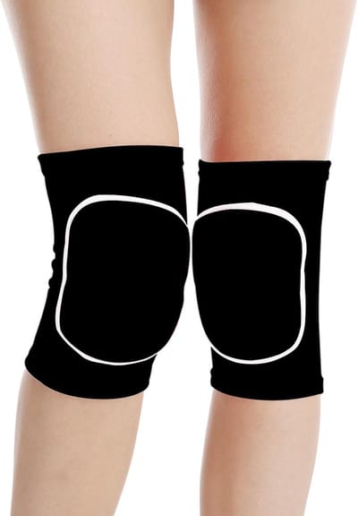 Sportkniebrace met twee verdikte sponskussens ter bescherming van het kniegewricht, ademend en elastisch, geschikt voor dansen, damesvolleybal, unisex, zwart (XS).