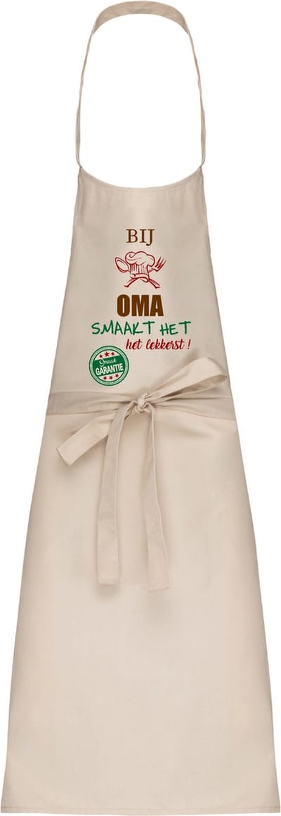 Naamcadeau - Naamschort - Keukenschort met je naam - Kookschort - verjaardag - moederdag - beige - het smaakt het lekkerst bij mijn: Oma