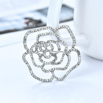 Slingerlegering Broche Met Strass Steentjes, Creatieve Kleding Corsage Volledige Strass Rozen Broche white