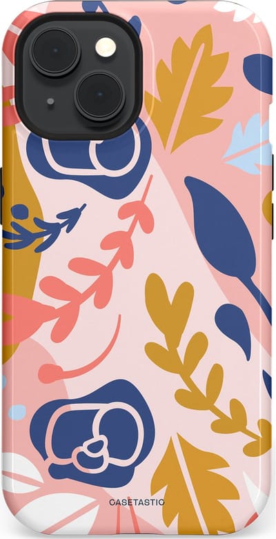Casetastic Hoesje Geschikt voor Apple iPhone 15 Magsafe - Stijlvolle Beschermende Duo-layer Case - Roze Bladeren