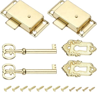 Meubelsloten - 2 stuks - Vintage antieke sloten - ladesloten - Metaal - Antiek meubelslot - Antieke decoratieve sloten - Met sleutel en schroeven - Geschikt voor kledingkasten, kasten, laden, dozen - 53*27 mm - Goud