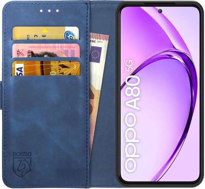 Rosso Element Geschikt voor Oppo A80 | Wallet Book Case | Portemonnee Hoesje | 3 Pasjes | Magneetsluiting | Stand Functie | Blauw