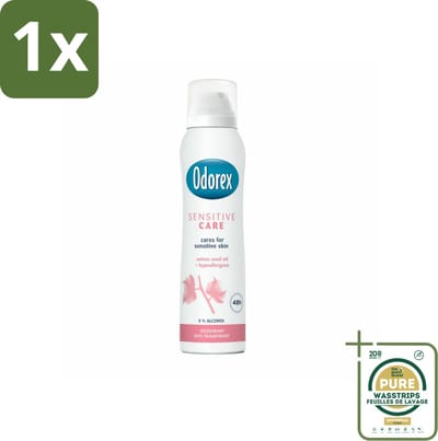 1 x Odorex Deodorant Spray Sensitive Care 150 ml- Gevoelige Huid - Deodorant Spray - Zachte Huid - Alcoholvrij - Bisabolol