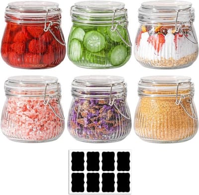 Set van 6 glazen potten met swing top deksels - 500ml - luchtdichte weckpotten voor inmaken, fermenteren en bewaren met wire swing sluiting