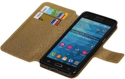 Cross Pattern TPU Bookstyle Wallet Case Hoesje Geschikt voor Samsung Galaxy Prime G530F Goud