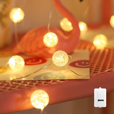 LED Sfeerverlichting met Kristallen Bollen, 1 m 10 LED Lichtjes voor Binnen, Bruiloft, Kerst en Feestjes