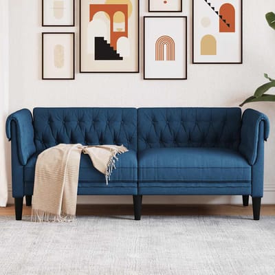 vidaXL - Tweezitsbank - Chesterfield-stijl - stof - blauw