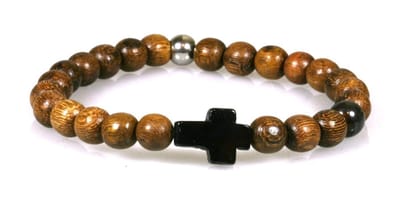 IbizaMen - Robles hout 8mm - kruisje met RVS - 21cm