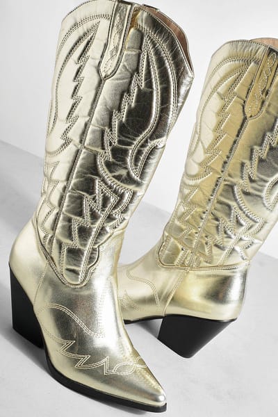 boohoo Dames Metallic Knee High Western Cowboy Boots | Goud | Maat: 37