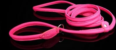 Dog's Companion - Leren Retrieverlijn (met dubbele stop) - Lengte: 180cm (12 mm), Kleur: Roze