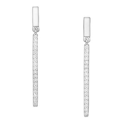 EAR IT UP - Oorbellen - Bar - Push back oorknopjes - Gerhodineerd 925 sterling zilver - Zirkonia - Pavézetting - 31 x 2 mm - 1 paar