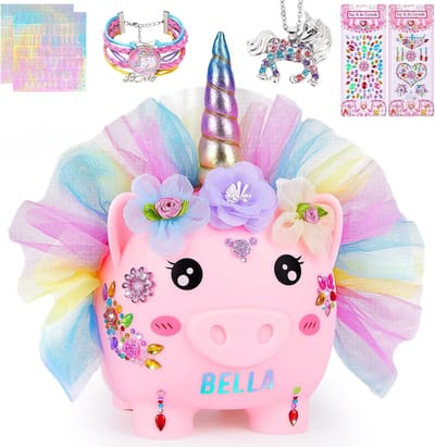 Unicorn Spaarpot voor Meisjes - Grote Spaarvarken Set met Sieraden en Stickers