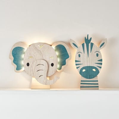 Led Wandlampen Set - Dierenlampen Kinderkamer - Nachtlampje Creëren - Met Afstandsbediening - 25x35cm En 30x20cm - Aardetinten Blauw
